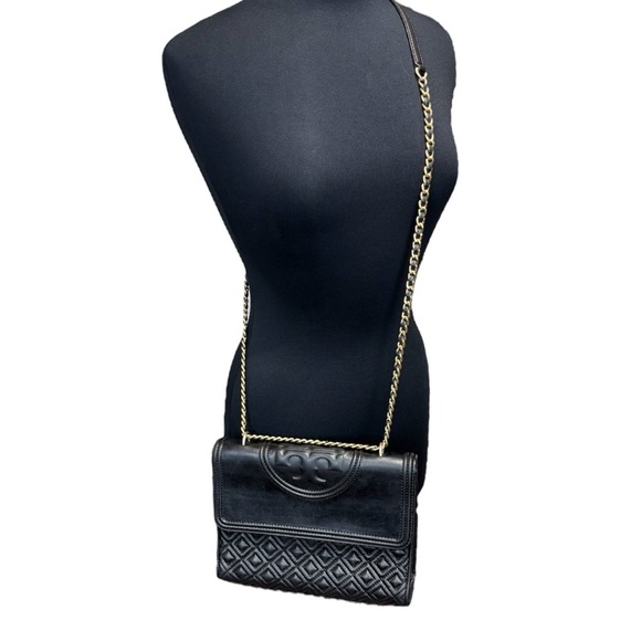 Tory Burch Black Fleming Leather Convertible Crossbody Bag with Gold Chain - Picture 3 of 16